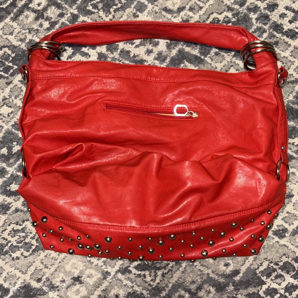 Large Red Rock silver stud Leather Crossbody Bag - Picture 6 of 13